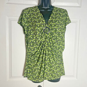 Y2K Apt 9 Shirt Women Petite Extra Large Green‎ Geometric Babydoll Flowy Top